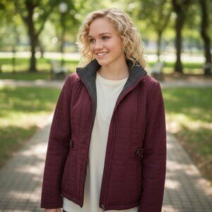 Gallery Women's M Burgundy Quilted Full Zip Fully Lined Jacket